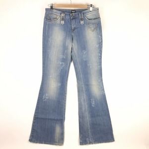 NWT D&G Dolce Gabbana Women 30 Flare Leg Jeans Light Wash Distressed Mid Rise
